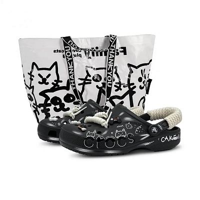 Crocs Baya Cake Cat, Special Shopping Bag Clogs Unisex Black