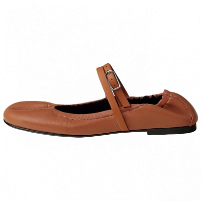 HERMES Jolly Flat Mary Jane Shoes Women's Brown