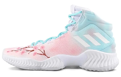 Adidas Pro Bounce 2018 Slip Resistant Abrasion Resistant Mid top Performance Basketball Shoes Men's Pink Blue Gradient