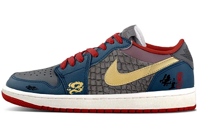 Jordan Air Jordan 1 Slip Resistant Abrasion Resistant Low top Vintage Basketball Shoes Unisex Blue Gold