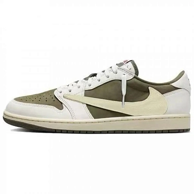 Travis Scott x Jordan Air Jordan 1 Anti-Slip Wear-Resistant Low-Top Vintage Basketball Shoes Unisex Mocha White