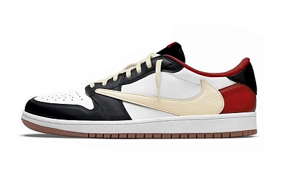 Travis Scott x Jordan Air Jordan 1 Coverage Slip Resistant Low Top Skateboard Shoes Unisex Black White Red