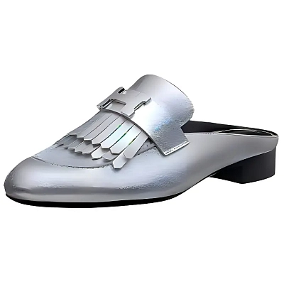 HERMES Rubber Sole Closed Toe Slippers Women's Silver