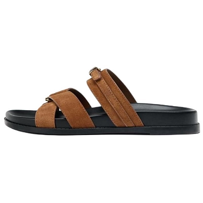 ZARA Slide Slippers Women's Dark Brown Yellow