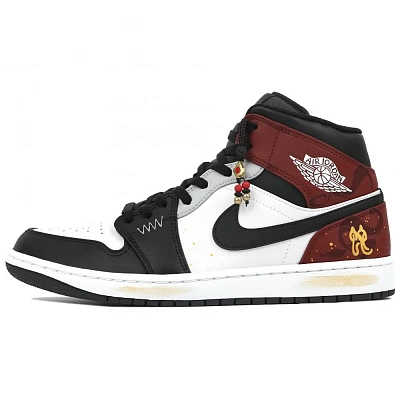 Jordan Air Jordan 1 Wear-resistant And Lightweight Mid-Top Vintage Basketball Shoes Unisex Black Red
