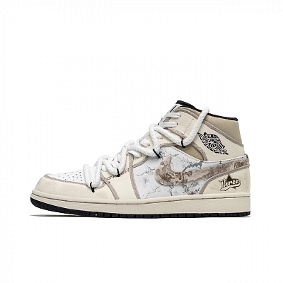 Jordan Air Jordan 1 P.M.S Earthy Earthquake Durable Breathable Mid-Top Vintage Basketball Shoes Men's Ecru