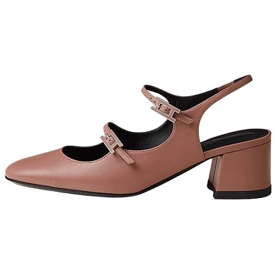 HERMES Jackie Chunky Heel High Heels 5cm Women's Light Pink