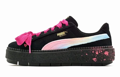PUMA Platform Trace Rainbow Bridge Non slip Lightweight Low Top Skateboard Shoes Women's Black Pink