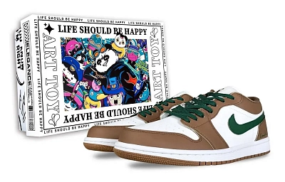 Jordan Air Jordan 1 Fairyland, Green Essence Abrasion Resistant Low top Vintage Basketball Shoes Unisex Green Brown