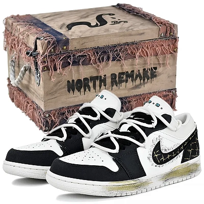 Jordan Air Jordan 1 Lightweight Low top Vintage Basketball Shoes Men's Black White Gold