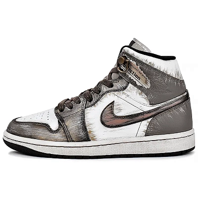 Jordan Air Jordan 1 Abrasion Resistant Mid top Vintage Basketball Shoes Women's Brown White