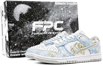 Nike Dunk Brocade Footprint Innovation Abrasion Resistant Low top Skateboard Shoes Unisex Blue Gold Color