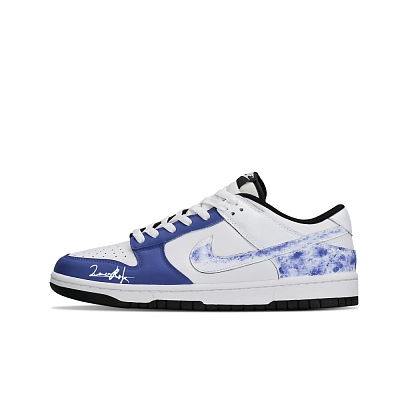 Nike Dunk Abrasion Resistant Low top Skateboard Shoes Unisex Black White Blue
