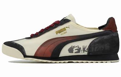 PUMA Roma Og Nylon Cushioned Slip-Resistant Low-Top Training Shoes Unisex Beige Red Black