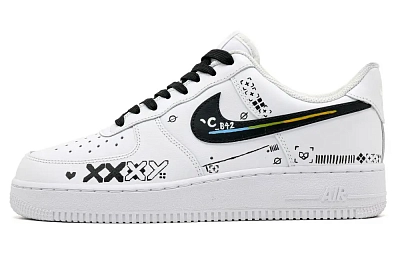 Nike Air Force 1 Print Collection 2.0 Lightweight Low top Skateboard Shoes Unisex Black White
