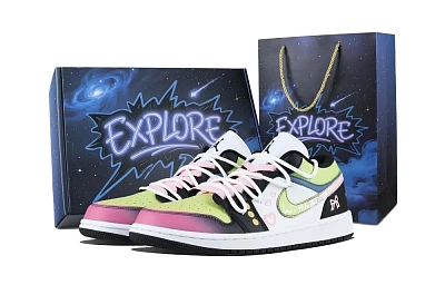 Jordan Air Jordan 1 Mitsuri Kanroji Box Low top Vintage Basketball Shoes Unisex Pink Green
