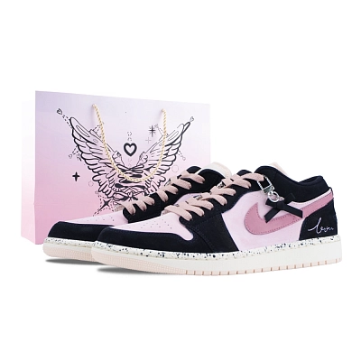 Jordan Air Jordan 1 Sweet Berry Island Cushioning, Wear Resistant Low top Vintage Basketball Shoes Unisex Black Pink
