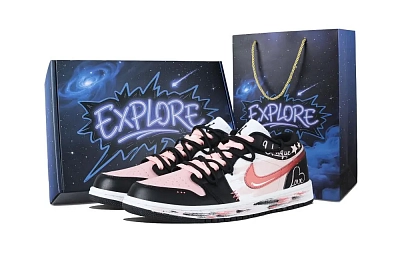 Jordan Air Jordan 1 Unique Love Trail Box Low top Vintage Basketball Shoes Unisex Pink Black