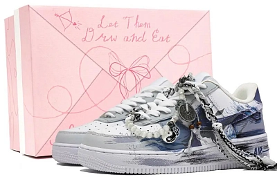 Nike Air Force 1 Tai Chi Dragon, Footprints Of Innovation Abrasion Resistant Low top Skateboard Shoes Unisex Blue Gray
