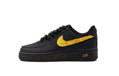 Nike Air Force 1 Abrasion Resistant Low top Skateboard Shoes Unisex Black Gold