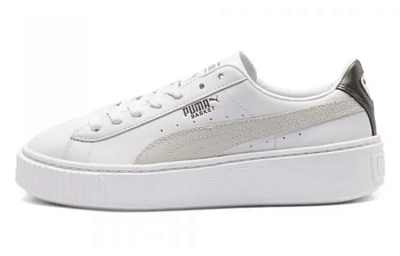 PUMA Basket Platform Low Top Casual Skate Shoes Unisex White Women's
