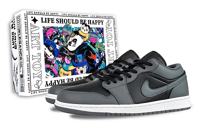 Jordan Air Jordan 1 Ink Gray, Trendy Toy, Box Abrasion Resistant Low top Vintage Basketball Shoes Unisex Black Gray