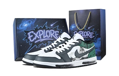 Jordan Air Jordan 1 Ink Stream Low top Vintage Basketball Shoes Unisex Black Green
