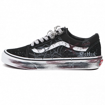 Vans Old Skool Black Spider Light Tracing Abrasion Resistant Low top Skateboard Shoes Unisex Black