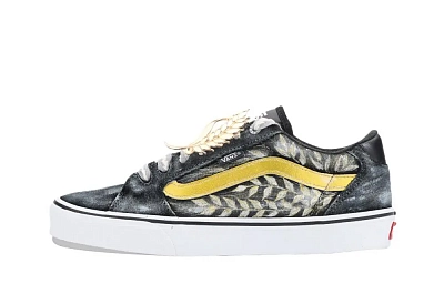 Vans Faulkner Waves Of Wheat In The Wind Abrasion Resistant Low top Skateboard Shoes Unisex Black White Gold