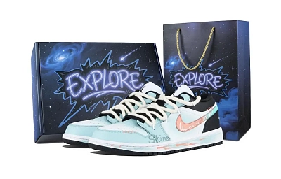 Jordan Air Jordan 1 Mint Star Abrasion Resistant Low top Vintage Basketball Shoes Unisex Blue