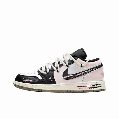 Jordan Air Jordan 1 Radiant Starry Night Abrasion Resistant Low top Vintage Basketball Shoes Unisex Black Pink