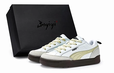 PUMA Park Lifestyle Slip Resistant Low Top Skateboard Shoes Unisex White Gray Yellow