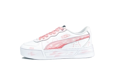 PUMA Skye Yue Shan Li, Peach Blossom Kitten Slip Resistant Low top Skateboard Shoes Women's White Pink