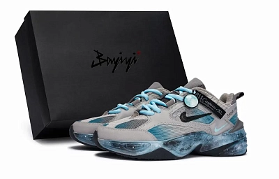 Nike M2K Tekno SP 811 Manufacturing, Special Shoe Box Abrasion Resistant Low Top Chunky Sneakers Unisex Blue Gray