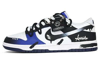 Nike Dunk Kelu, Smiley Face Graffiti Slip Resistant Abrasion Resistant Low top Skateboard Shoes Men's Blue Black