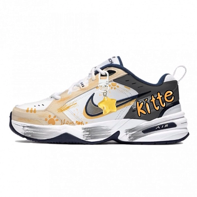 Nike Air Monarch 4 Doggy Qianqian Anti-Slip Wear-Resistant Low-Top Chunky Sneakers Unisex Yellow Gray