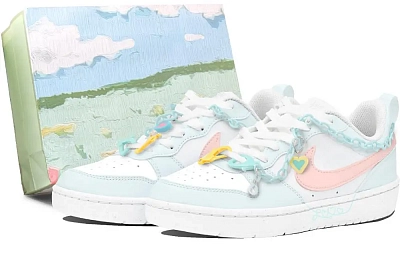 Nike Court Borough Shake Milkshake Slip-Resistant Low-Top Skateboard Shoes GS Blue Pink