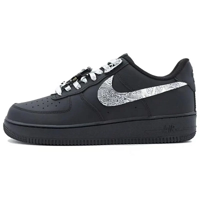 Nike Air Force 1 Anti Slip Wear Resistant Low Top Skateboard Shoes Unisex Black Silver