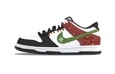 Nike Dunk Snowflake Anti-Slip Wear-Resistant Low-Top Skateboard Shoes Unisex Black White Green