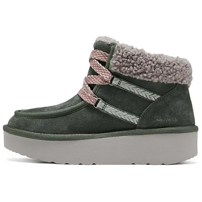 Skechers SUEDE PADDED Thermal Height Increase Short Snow Boots Women's Olive Green