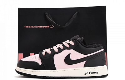Jordan Air Jordan 1 Abrasion Resistant Coverage Low top Vintage Basketball Shoes Women's Black Pink