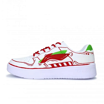 LiNing Pontoon Boats Abrasion Resistant, Lightweight, And Breathable Low top Skateboard Shoes Unisex White Red