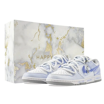 Nike Dunk Graham Water Rhyme Cushioning, Wear Resistant Low top Skateboard Shoes Men's White Blue