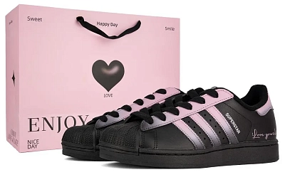 Adidas Originals SUPERSTAR Dark Night Rose Abrasion Resistant Low top Skateboard Shoes Women's Black Pink