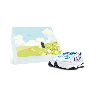 Nike Air Monarch 4 Slip Resistant Low top Chunky Sneakers Unisex White Blue