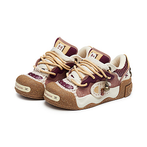 Champion AutoSkate V1 With Puffy Big Head Design Balance Low top Skateboard Shoes Women's Sesame Brown/Preppy Red 2 4294557