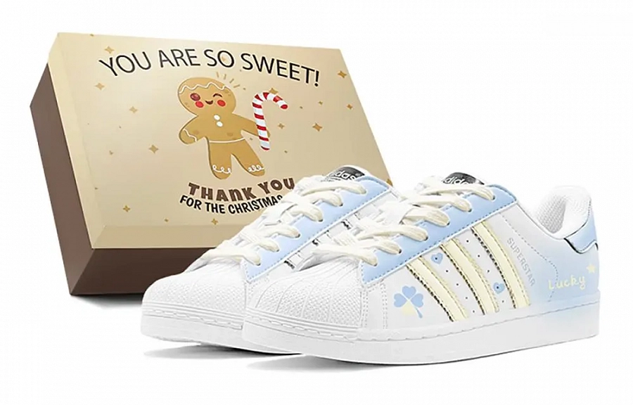 Adidas Originals SUPERSTAR Double Festival Greetings, Lucky Four Leaf Clover Low Top Skateboard Shoes Unisex Blue White купить в интернет-магазине Yoocart с быстрой доставкой по России.