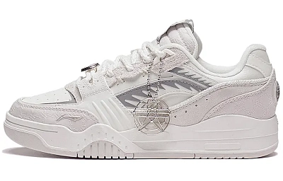 LiNing Moon White Abrasion Resistant Breathable Low top Skateboard Shoes Men's White Gray