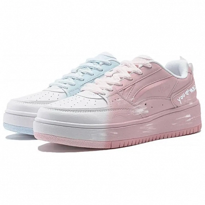 LiNing Anti-Slip Wear-Resistant Low-Top Skateboard Shoes Women's Pink Blue Mismatched