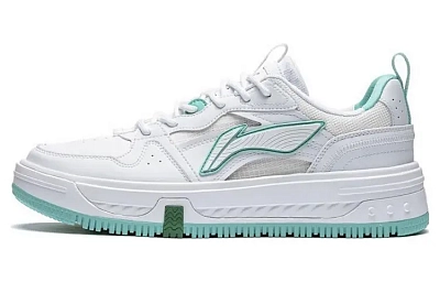 LiNing Anti Slip And Wear Resistant Height Increasing Low top Skateboard Shoes Men's White Cyan